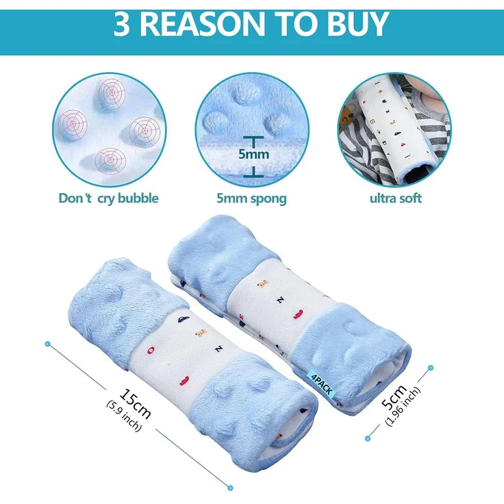4 Stück Gurtpolster babyschale，Baby Kinderwagen Trageschale Gurtschutz - Sicherheitsgurt Schulterpolster Schulterkissen Gurtschoner Autositze Gurtpolster für Babys 15x5cm – Bild 6