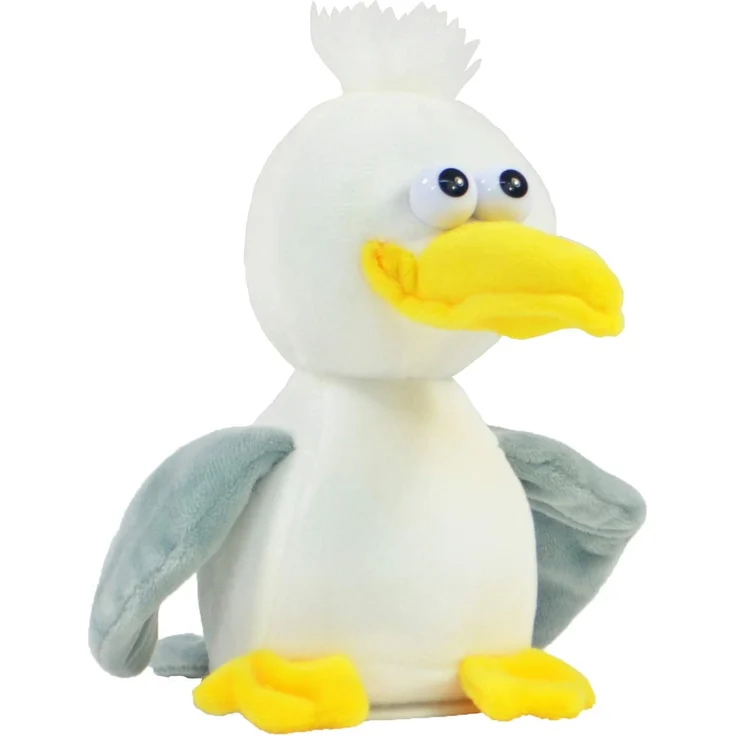 Kögler 75623 - Labertier-Möwe Malwin, ca. 17 cm groß, nachsprechendes Plüschtier mit Aufnahme- und Wiedergabefunktion, plappert alles witzig nach und bewegt sich, batteriebetrieben – Bild 3