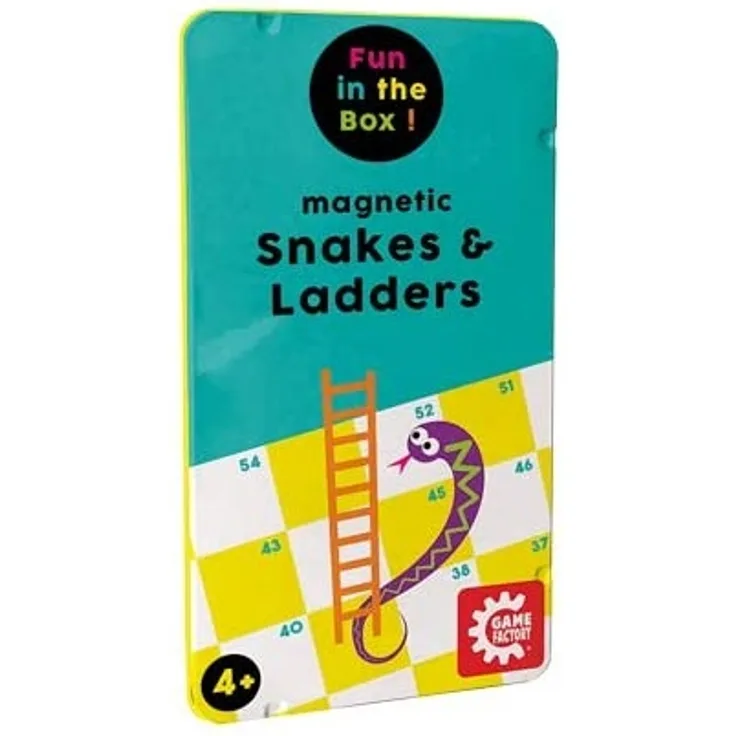 Magnetisches Reisespiel, Snakes & Ladders, Schlangen und Leitern, Spieleklassiker in praktischer Metallbox, Leiterspiel für Kinder und Erwachsene