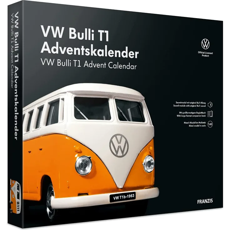 Adventskalender VW Bulli T1 orange, Bausatz in 1:43 | Franzis