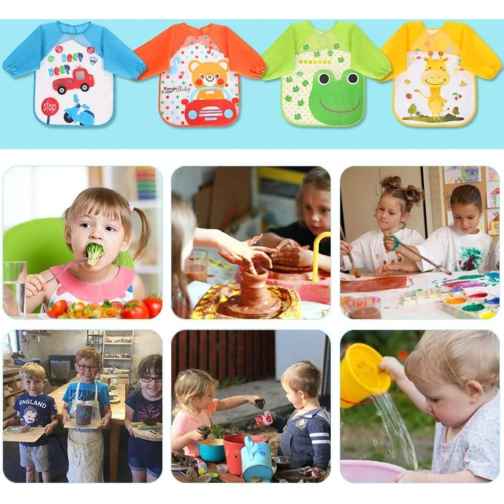 Vicloon Baby Lätzchen mit Lange Ärmeln, 4 Set Kinder Lätzchen Wasserdicht Ärmellätzchen ärmel lätzchen Unisex Lätzchen Set für Essen Kunst Handwerk Malerei Bemalen Spielen – Bild 7