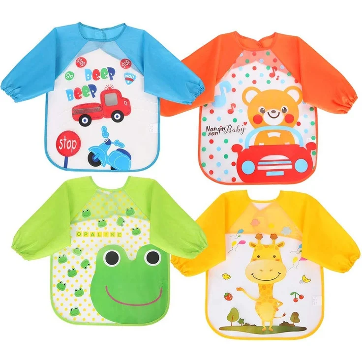 Vicloon Baby Lätzchen mit Lange Ärmeln, 4 Set Kinder Lätzchen Wasserdicht Ärmellätzchen ärmel lätzchen Unisex Lätzchen Set für Essen Kunst Handwerk Malerei Bemalen Spielen – Bild 1