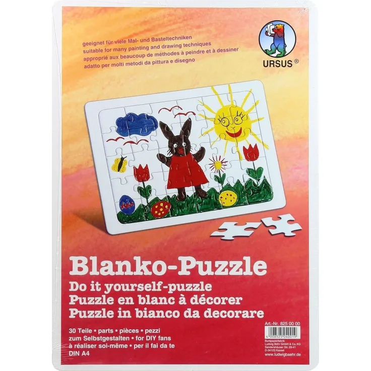 Ursus 8250000 Blanko Puzzle, weiß, zum Ausmalen, ca. 21 x 29 cm, 30 Teile, mit Legerahmen, ideal für viele Mal- und Zeichentechniken geeignet
