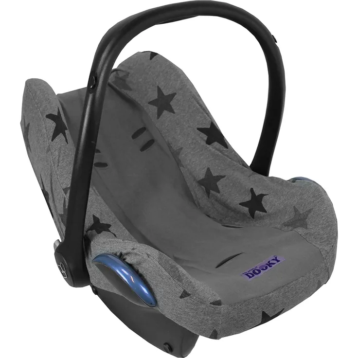 Original Dooky Seat Cover Schonbezug Grey Stars für Babyschale Universalgröße geeignet für 3 und 5 Punkt Gurtsystem Autositz, für Altersgruppe 0+, grau