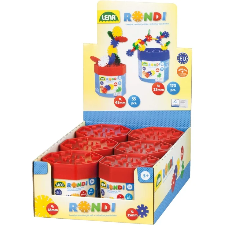 Lena 35946 Steckspiel Rondi 45 in Baudose, 55 Teile in bunten Farben, ca. 45 mm, Konstruktionsspielzeug mit Steckteilen, Mehrfarbig – Bild 5
