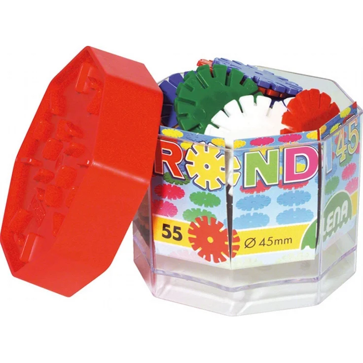 Lena 35946 Steckspiel Rondi 45 in Baudose, 55 Teile in bunten Farben, ca. 45 mm, Konstruktionsspielzeug mit Steckteilen, Mehrfarbig – Bild 2