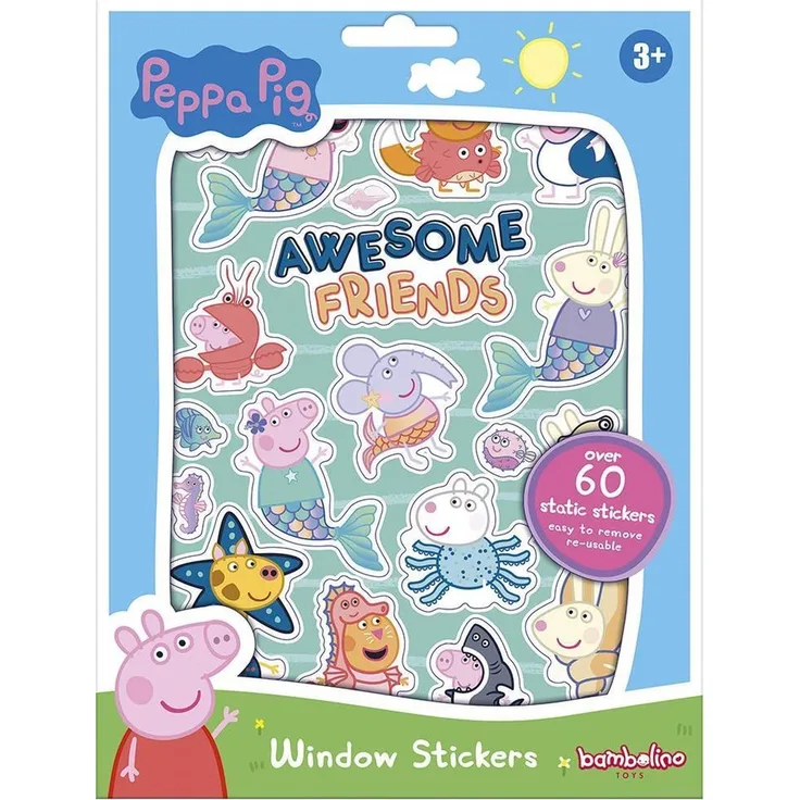 Totum 360129 Peppa Wutz Fenstersticker mit über 50 wiederverwendbaren Aufklebern und Einer Landschaftsszene, bunt