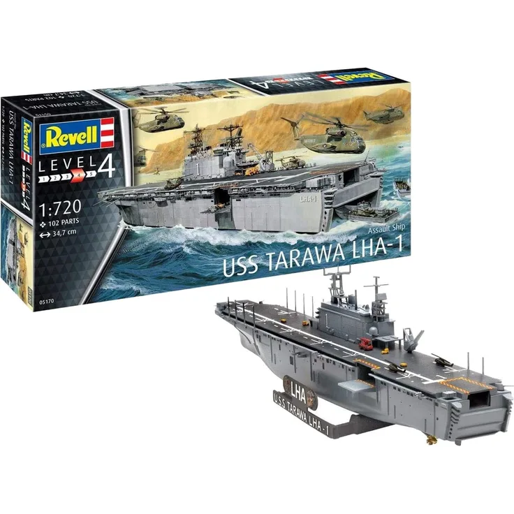 Revell RV05170 Assault Ship USS Tarawa LHA-1, Schiffsmodell 1:720 originalgetreuer Modellbausatz für Fortgeschrittene, Unlackiert
