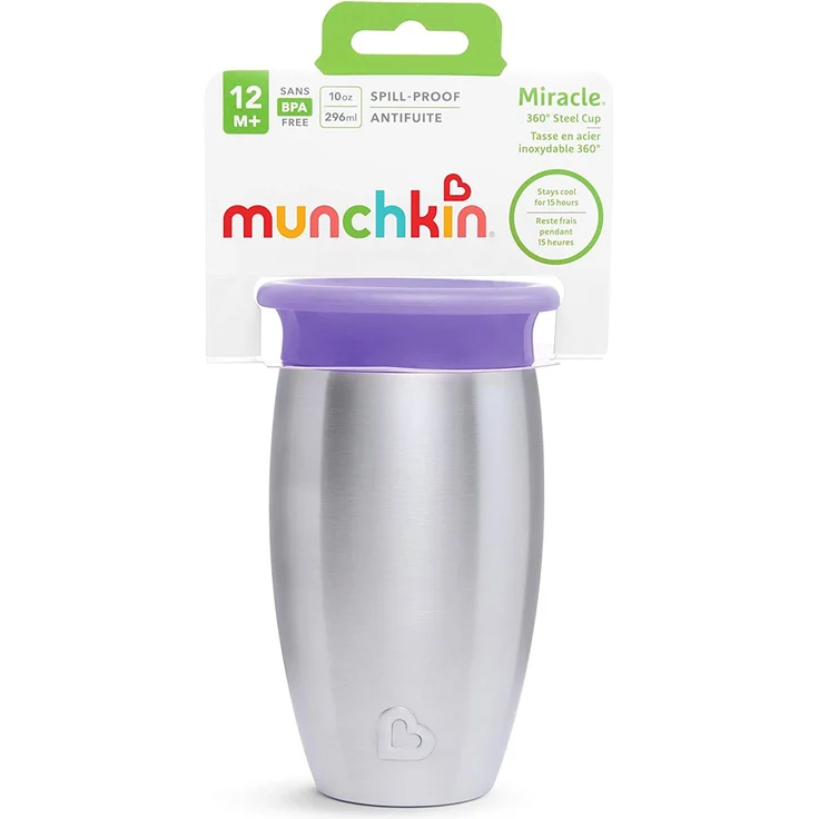 Munchkin Miracle 360° Edelstahl-Trinkbecher, auslaufsicher, ab 12 Monaten, violett, 296 ml – Bild 8