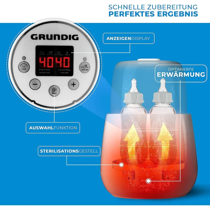 Grundig Flaschenwärmer Baby Fläschchenwärmer 3in1 - Anti Bauchweh Automatik für 2 Flaschen I Babykostwärmer mit Reise Sterilisator für Babyflaschen Gläschenwärmer Warmhalter baby bottle warmer – Bild 3