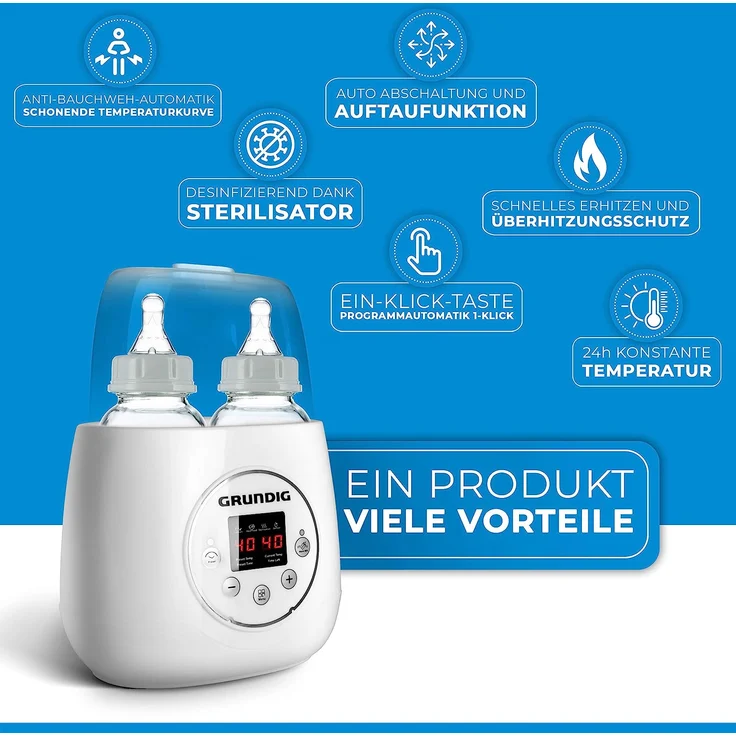 Grundig Flaschenwärmer Baby Fläschchenwärmer 3in1 - Anti Bauchweh Automatik für 2 Flaschen I Babykostwärmer mit Reise Sterilisator für Babyflaschen Gläschenwärmer Warmhalter baby bottle warmer – Bild 2