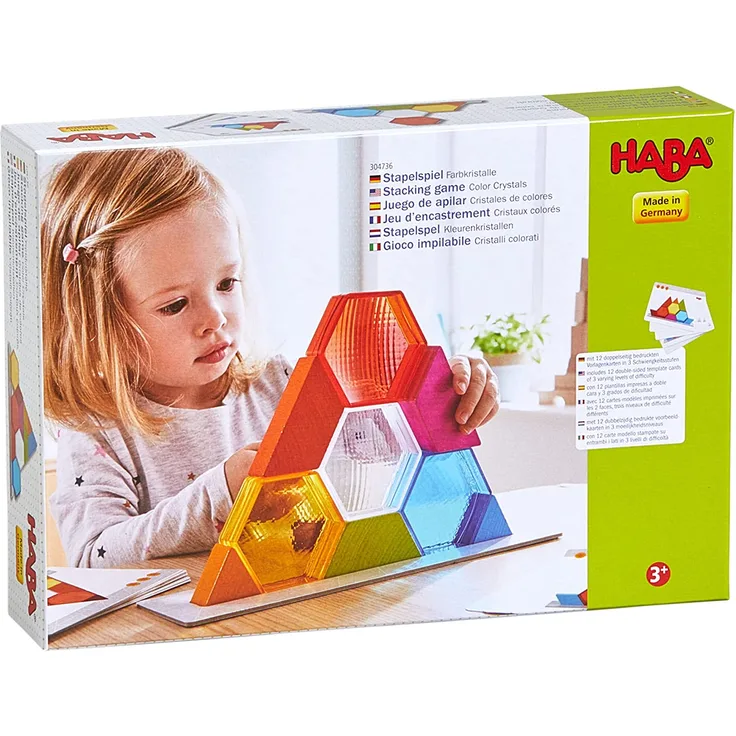 HABA 304736 - Stapelspiel Farbkristalle, Geschicklichkeitsspiel mit 14 Bausteinen zum Stapeln und Bauen, Spiel ab 3 Jahren
