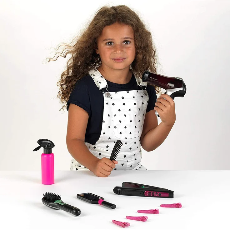 Theo Klein 5873 Braun Satin Hair 7 Mega Set I Mit Haarglätter, Bürste und vielem mehr I Batteriebetriebener Fön I Verpackungsmaße: 49,5 cm x 8 cm x 26 cm I Spielzeug für Kinder ab 3 Jahren – Bild 8