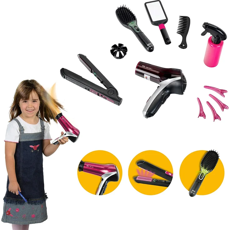 Theo Klein 5873 Braun Satin Hair 7 Mega Set I Mit Haarglätter, Bürste und vielem mehr I Batteriebetriebener Fön I Verpackungsmaße: 49,5 cm x 8 cm x 26 cm I Spielzeug für Kinder ab 3 Jahren – Bild 3