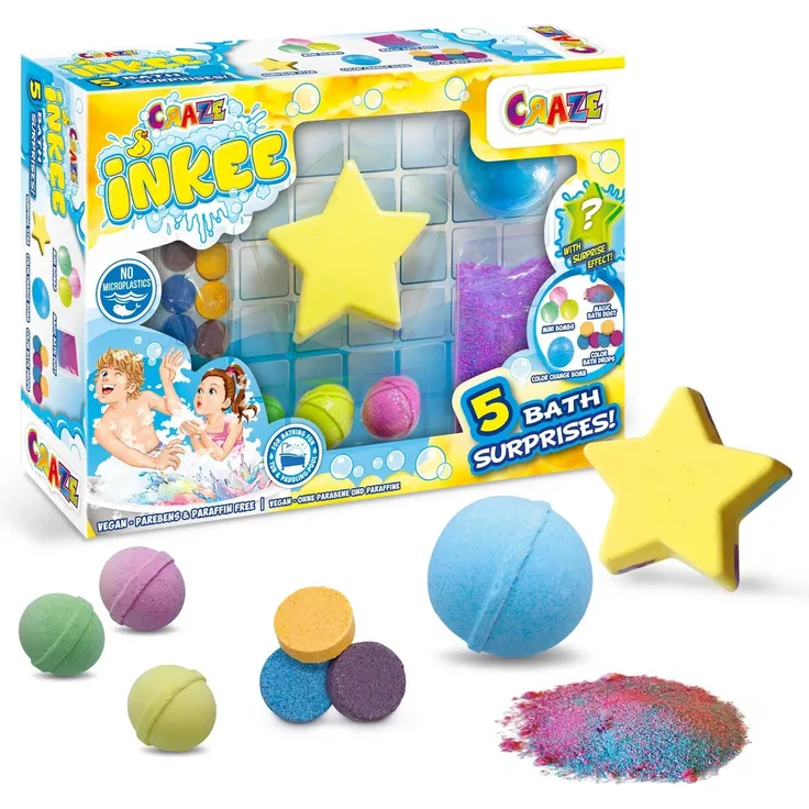 CRAZE INKEE 5 Bath Surprise Set mit 5 Badeüberraschungen Kinder Spaßbad Badestaub Bade-Pasta Badebombe Fomay Star 26106