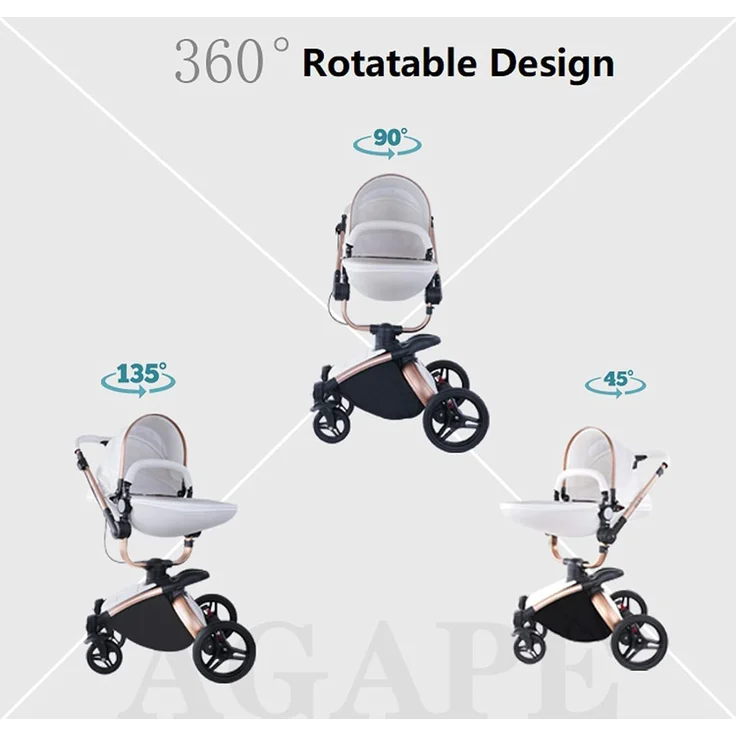 3 in 1 Kombikinderwagen Kinderwagen 3-in-1 Dreirad Lauflernhilfe Hochlandschaft Kinderwagen Faltbarer Kinderwagen Babywagen Babywagen für Baby 0-36 Monate (Braun) – Bild 3