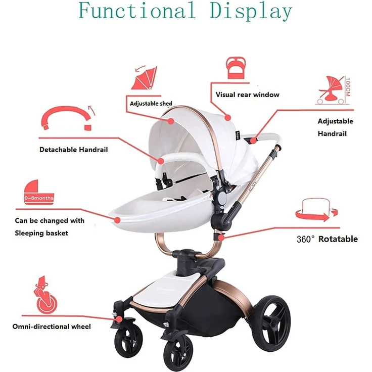 3 in 1 Kombikinderwagen Kinderwagen 3-in-1 Dreirad Lauflernhilfe Hochlandschaft Kinderwagen Faltbarer Kinderwagen Babywagen Babywagen für Baby 0-36 Monate (Braun) – Bild 2