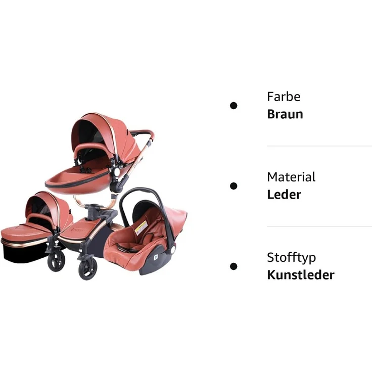3 in 1 Kombikinderwagen Kinderwagen 3-in-1 Dreirad Lauflernhilfe Hochlandschaft Kinderwagen Faltbarer Kinderwagen Babywagen Babywagen für Baby 0-36 Monate (Braun) – Bild 8