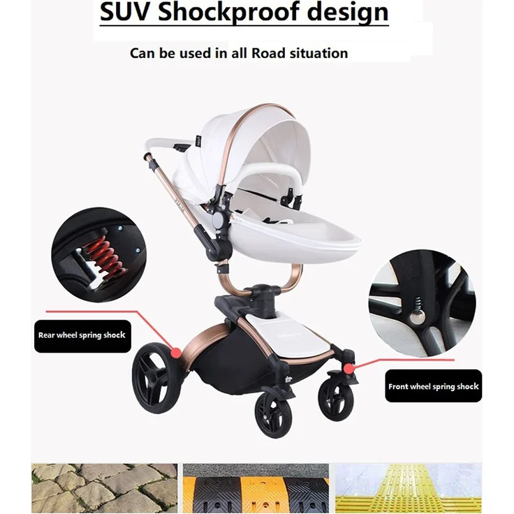 3 in 1 Kombikinderwagen Kinderwagen 3-in-1 Dreirad Lauflernhilfe Hochlandschaft Kinderwagen Faltbarer Kinderwagen Babywagen Babywagen für Baby 0-36 Monate (Braun) – Bild 5