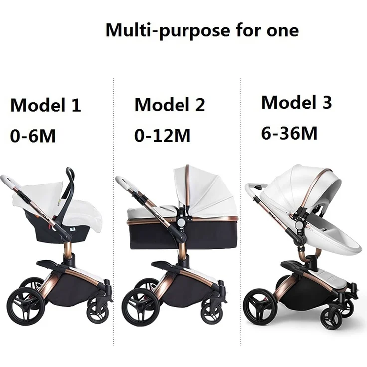 3 in 1 Kombikinderwagen Kinderwagen 3-in-1 Dreirad Lauflernhilfe Hochlandschaft Kinderwagen Faltbarer Kinderwagen Babywagen Babywagen für Baby 0-36 Monate (Braun) – Bild 4