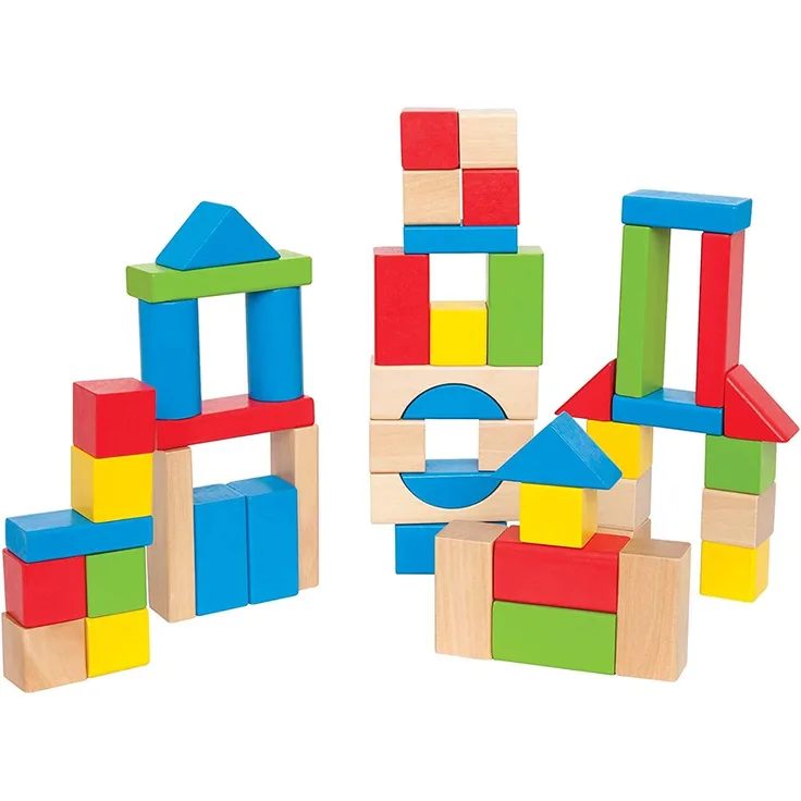 Hape E0409A Bunte Holzbausteine, 50 teilig, Mehrfarbig, ab 12 Monate