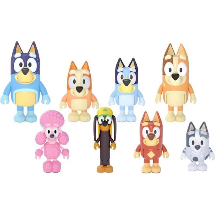 Blueys 8er-Figurenpack "Familie und Freunde": 6,3–7,6 cm große Figuren mit beweglichen Gelenken, 8er-Pack, offizieller Bluey-Sammelartikel - Preisvergleich – Bild 1