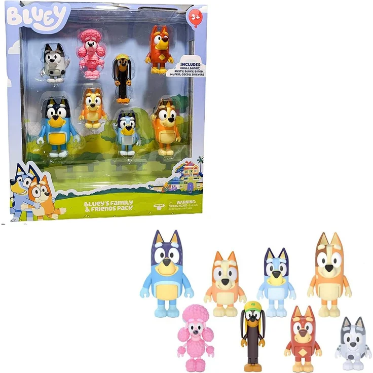 Blueys 8er-Figurenpack "Familie und Freunde": 6,3–7,6 cm große Figuren mit beweglichen Gelenken, 8er-Pack, offizieller Bluey-Sammelartikel - Preisvergleich – Bild 2