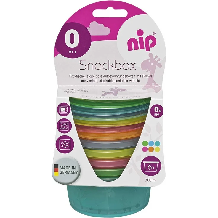 NIP Snackbox für Kleinkinder und Babys, mit niedlichem Motiv, BPA-frei, Made in Germany, 300ml Füllmenge, 6er Set – Bild 2
