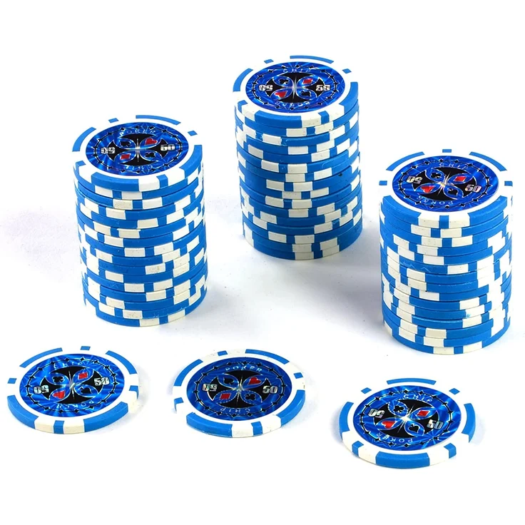 50 Poker-Chips Laser-Chips Metallkern 12g Poker Texas Hold`em Black Jack Roulette reflektierend Tokens Jetons Casino 1 Rolle Wert 1-10000 wählbar (Wert 50) – Bild 1
