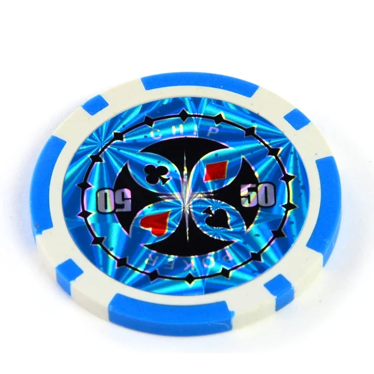 50 Poker-Chips Laser-Chips Metallkern 12g Poker Texas Hold`em Black Jack Roulette reflektierend Tokens Jetons Casino 1 Rolle Wert 1-10000 wählbar (Wert 50) – Bild 2