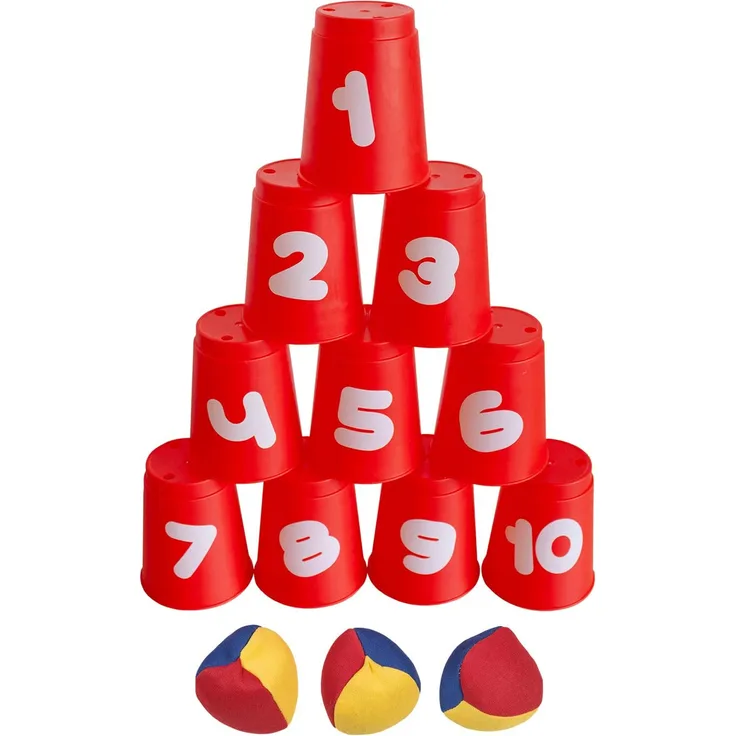 Idena 40416 - Ballwurfspiel mit 10 Bechern und 3 Bällen, ab 3 Jahren, für Geburtstagsfeiern, im Garten oder Park