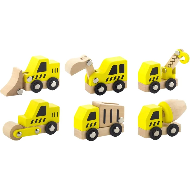 Viga Toys holzbaustellenfahrzeuge gelb 6-teilig
