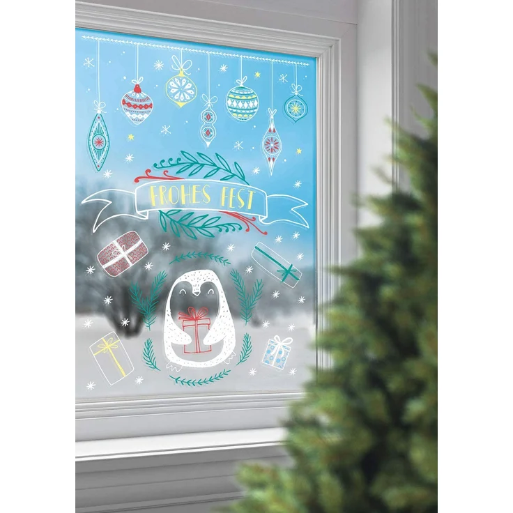 folia 39229 - Maxi-Set Fensterbilder für die kalte Jahreszeit, inkl. 8 Malvorlagen, 1 Kreidemarker und 6 Kreidestiften – Bild 4