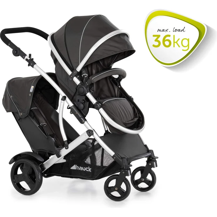 Hauck Geschwister Kinderwagen Duett 2 / Buggy für 2 Kinder / Sitz Oben Umbaubar in Baby Wanne für Neugeborene/ Regen Verdeck inkl. / Belastbar bis 36 kg / Faltbar / 1 Stück (1er Pack), Forest Schwarz – Bild 2