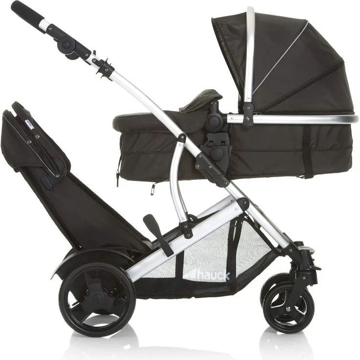Hauck Geschwister Kinderwagen Duett 2 / Buggy für 2 Kinder / Sitz Oben Umbaubar in Baby Wanne für Neugeborene/ Regen Verdeck inkl. / Belastbar bis 36 kg / Faltbar / 1 Stück (1er Pack), Forest Schwarz – Bild 7