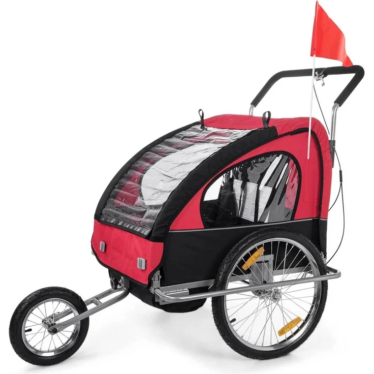 SAMAX Fahrradanhänger 2in1 Jogger - in Rot/Schwarz - Silver Frame – Bild 1