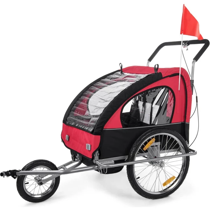 SAMAX Fahrradanhänger 2in1 Jogger - in Rot/Schwarz - Silver Frame – Bild 3