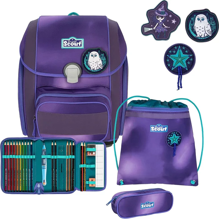 Scout Genius Exklusiv Superflash Purple Magic Schulranzen-Set 4-teilig