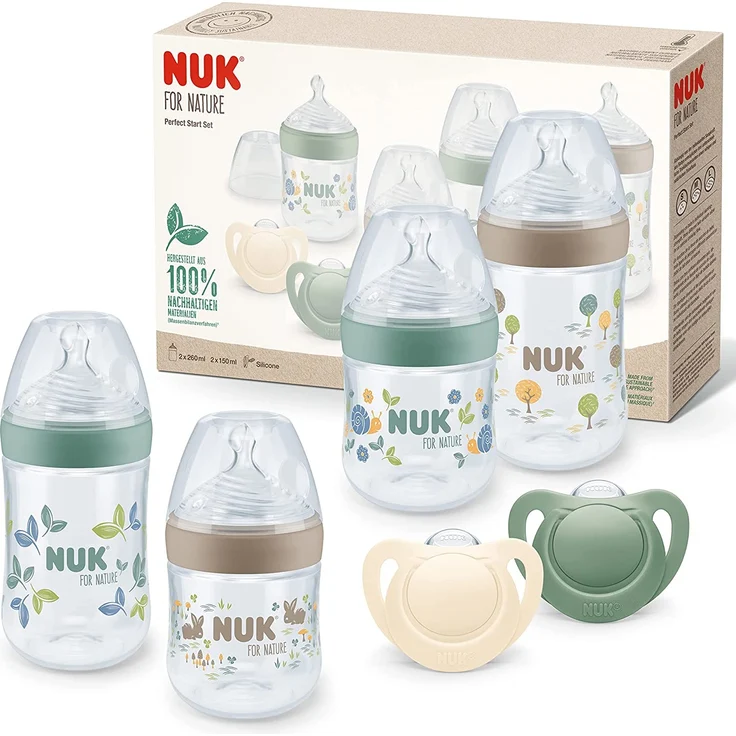 NUK for Nature Perfect Start Set | 4 Flaschen mit Temperature Control Anzeige (2x 150ml Gr. S, 2x 260ml M) | 2 Schnuller (0-6 Monate), mehrfarbig – Bild 1
