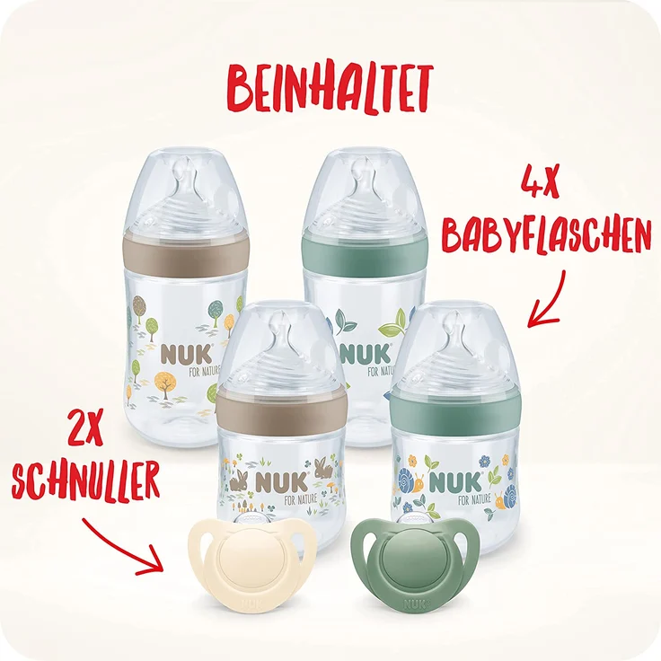 NUK for Nature Perfect Start Set | 4 Flaschen mit Temperature Control Anzeige (2x 150ml Gr. S, 2x 260ml M) | 2 Schnuller (0-6 Monate), mehrfarbig – Bild 2