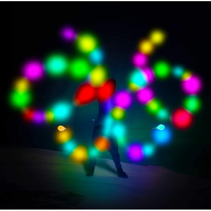 Papi Dada LED POI Bälle - Verbesserte POI Jonglierbälle, Zirkusartikel Spielzeug Set für Anfänger und Profis, Kinder und Erwachsene, Regenbogen Farben und Strobe-Effekt, 1x Paar Glühende POI Bälle – Bild 6