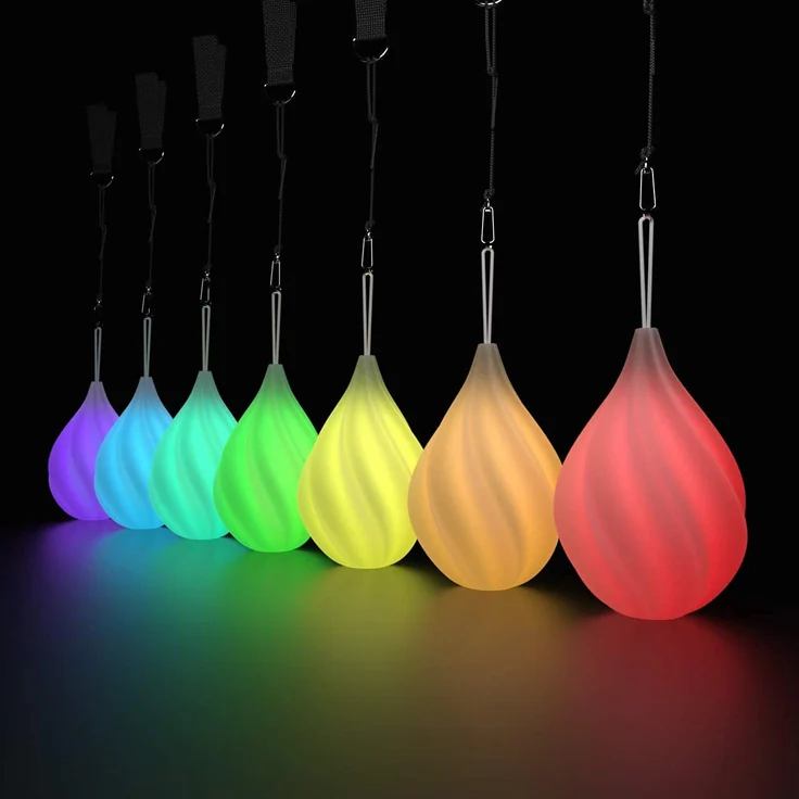 Papi Dada LED POI Bälle - Verbesserte POI Jonglierbälle, Zirkusartikel Spielzeug Set für Anfänger und Profis, Kinder und Erwachsene, Regenbogen Farben und Strobe-Effekt, 1x Paar Glühende POI Bälle – Bild 3