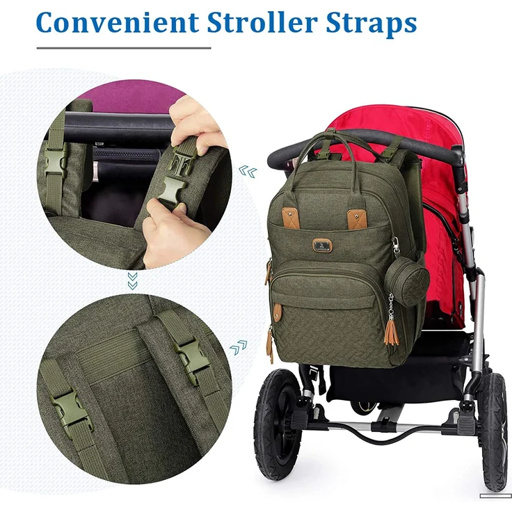 Dikaslon Wickeltasche Rucksack Großer Wickelrucksack mit Multifunktions-Babytaschen (Armeegrün) – Bild 8