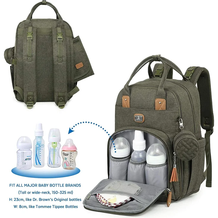 Dikaslon Wickeltasche Rucksack Großer Wickelrucksack mit Multifunktions-Babytaschen (Armeegrün) – Bild 4
