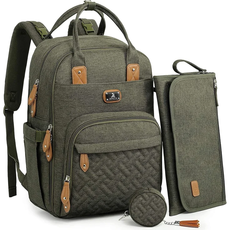 Dikaslon Wickeltasche Rucksack Großer Wickelrucksack mit Multifunktions-Babytaschen (Armeegrün) – Bild 1