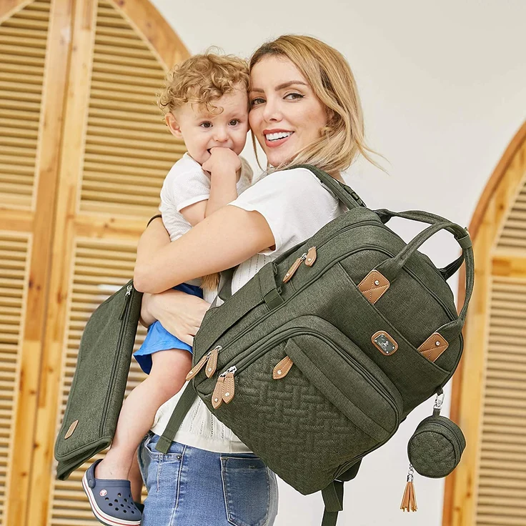Dikaslon Wickeltasche Rucksack Großer Wickelrucksack mit Multifunktions-Babytaschen (Armeegrün) – Bild 6