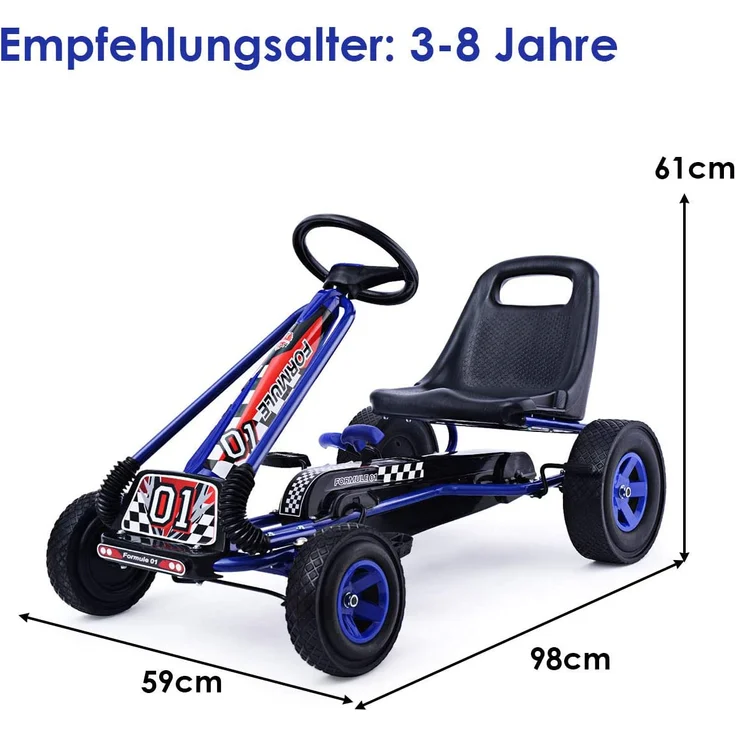 COSTWAY Gokart für Kinder Go Cart Tretauto Tretfahrzeug Pedalfahrzeug bla – Bild 3