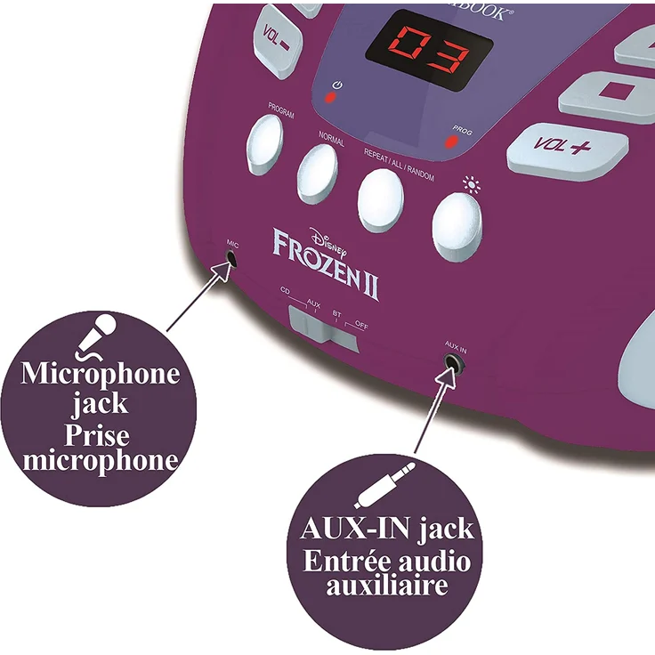 Lexibook RCD109FZ Disney Frozen 2-Bluetooth CD Player für Kinder - Tragbar, Multicolor Lichteffekte, Mikrofon, Aux-In-Buchse, AC oder Batteriebetrieben, Mädchen, Jungen, Violett – Bild 5