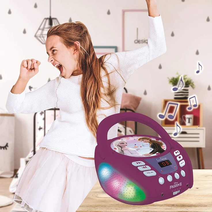 Lexibook RCD109FZ Disney Frozen 2-Bluetooth CD Player für Kinder - Tragbar, Multicolor Lichteffekte, Mikrofon, Aux-In-Buchse, AC oder Batteriebetrieben, Mädchen, Jungen, Violett – Bild 6