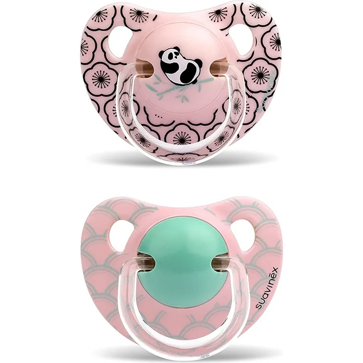 Suavinex - Packung mit 2 Schnullern + 18 Monate. Anatomischer Sauger aus 0 % Bisphenol, Farbe Rosa Design Panda